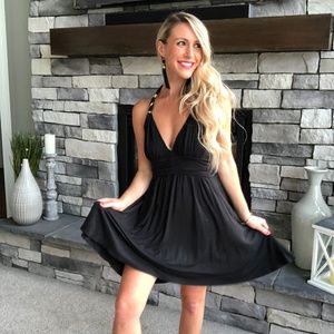 Black Halter Dress with Gold Accents on straps